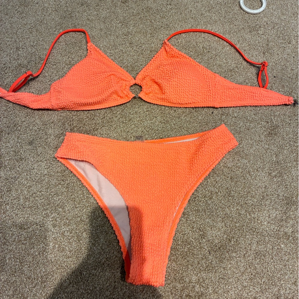 Neon Orange Textured Two-Piece Bikini